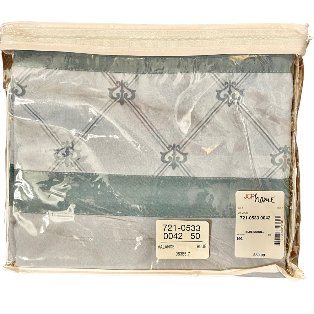 JCP home valance NWT blue scroll